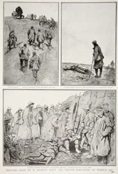 Szkice wykonane przez francuskiego artystę wojennego w Verdun, 1916